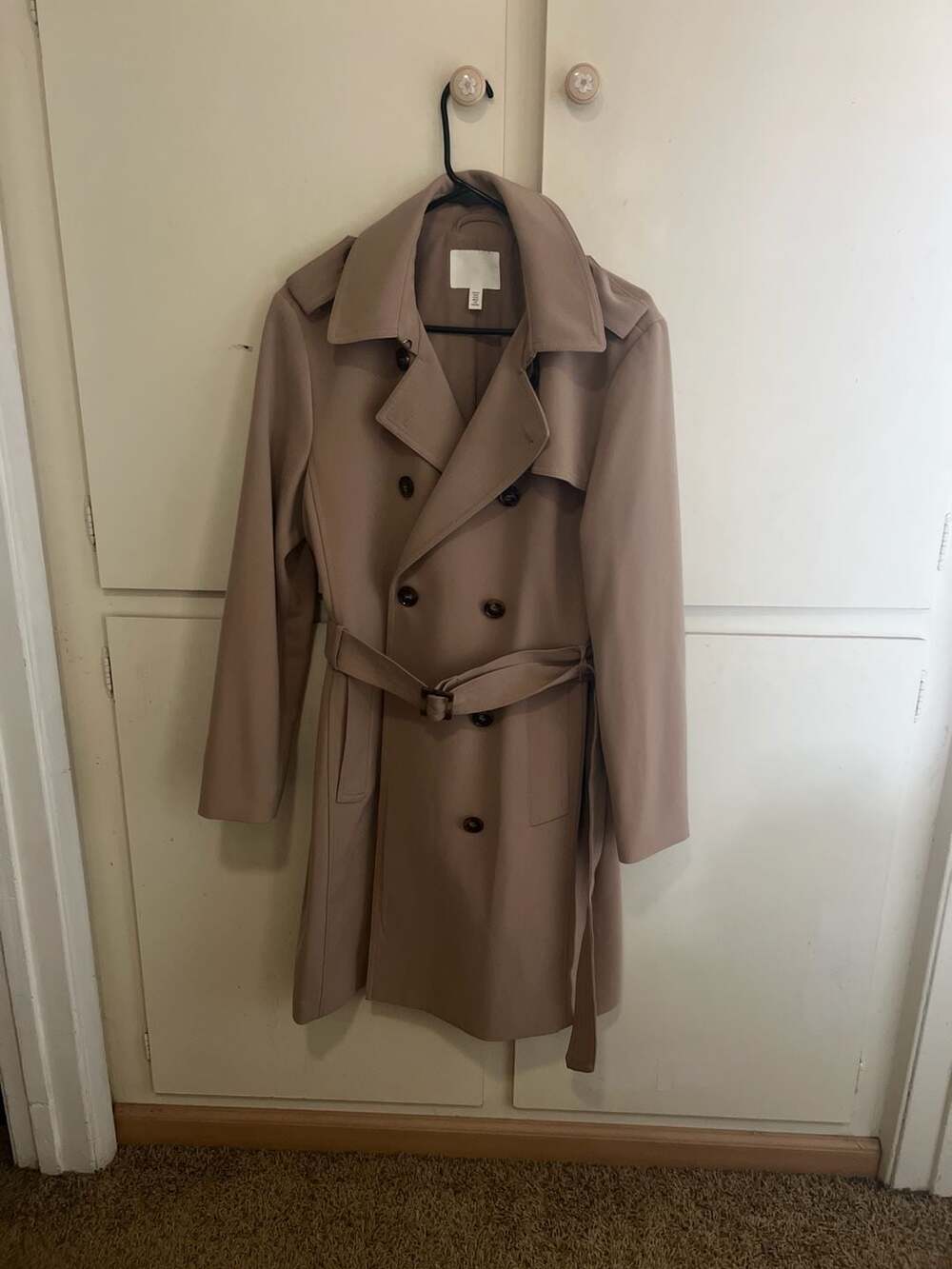 H&M Double-Breasted Belted Trench Coat Beige Size M